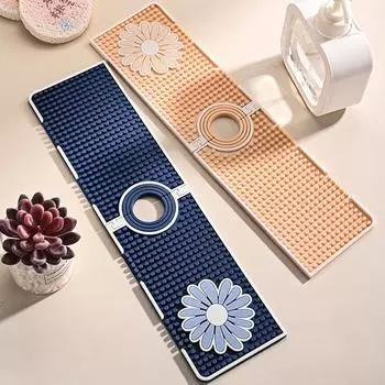 Коврик для кухонного крана, силиконовая дренажная прокладка, противоскользящая, для ванной, раковины, брызгозащищенная, дренажная прокладка, защита столешницы 38x10cm(15x3.9in) синий