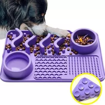 Коврик для лизания собак Pet Slow Food Bowl Cat Taskin Pad Anti-Choking Non-Slip Slow Feeder Soft Texture Dog Taskin Pad Pet Dog Supplies 304X204X42mm фиолетовый
