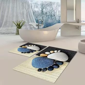 Коврик для машинной стирки, нескользящая основа, моющийся, устойчивый к пыли, пятнам, набор из 2 ковриков для ванной, набор B1084