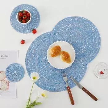 Коврик для миски в шикарном скандинавском стиле, коврик для миски из хлопчатобумажной пряжи, мягкий нескользящий тканый коврик для чашки, подставка для стола, коврик для стола, предметы домашнего обихода 11cm синий