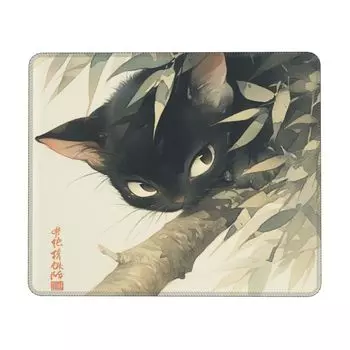 Коврик для мыши Маленький аниме-кот в японском стиле Офисный коврик для мыши 240x200x3 мм Резиновая подошва Совместимость с оптической мышью Прочный Стильный Милый Водонепроницаемый