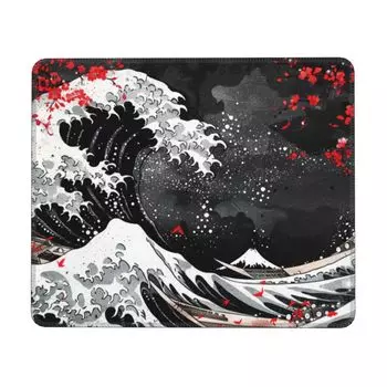 Коврик для мыши маленький черный Tsunami Ukiyoe Fuji офисный коврик для мыши 240x200x3 мм резиновая подошва совместим с оптической мышью прочный стильный милый водонепроницаемый