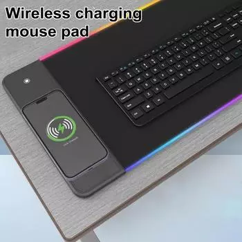 Коврик для мыши с беспроводной зарядкой RGB Gaming с 14 режимами подсветки, нескользящая основа, ультрагладкий S