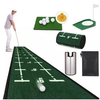 Коврик для паттера gomura, тренировочный коврик для паттера, набор из 12 предметов, тренировочное оборудование для паттера с улучшенной чашкой для паттера и зеркалом для паттера с сумкой для хранения (12) зелёный