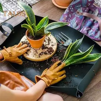 Коврик для пересадки растений, складной коврик для садовых растений из искусственной кожи с металлическими пряжками, водонепроницаемый многоразовый поддон для пересадки растений и L хаки