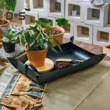 Коврик для пересадки растений, складной коврик для садовых растений из искусственной кожи с металлическими пряжками, водонепроницаемый многоразовый поддон для пересадки растений и L хаки
