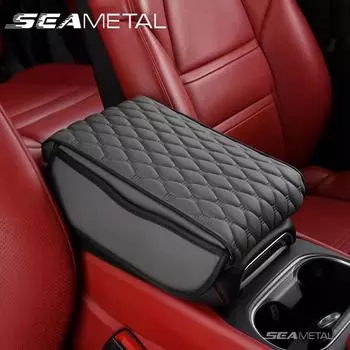 Коврик для подлокотника автомобиля из искусственной кожи SEAMETAL, защитная подушка для подлокотника центральной консоли с сумкой для хранения для женщин With Side Storage Bag чёрный