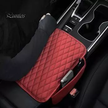 Коврик для подлокотника автомобиля, кожаный чехол на подлокотник, подушка с боковыми карманами для хранения, чехол для центральной консоли автомобиля, аксессуар для салона автомобиля для автомобиля, грузовика, внедорожника чёрный