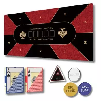 Коврик для покера X Pleasant Days на 10 игроков, набор для покера из 7 предметов, кнопка дилера, игральные карты, покерный стол, техасский коврик для игры в холдем в олл-ин