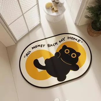 Коврик для пола Diatom Mud, впитывающий противоскользящий коврик для двери ванной комнаты с изображением мультяшного кота, овальный коврик для пола ванной комнаты 50 * 80cm