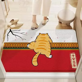 Коврик для пола из ПВХ с рисунком кошки из шелка и круга, входная дверь, грязеотталкивающий противоскользящий коврик, пылеудаляющий коврик для ног, входная дверь 45*75cm