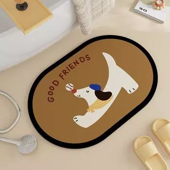 Коврик для пола с изображением диатомовой грязи, мультяшный щенок, противоскользящий коврик для туалета, двери ванной комнаты, износостойкий водопоглощающий коврик 50 * 80cm