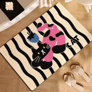 Коврик для пола с изображением кота из диатомовой грязи, впитывающий противоскользящий коврик для двери ванной комнаты, коврик для туалета и ванной комнаты 50 * 80cm