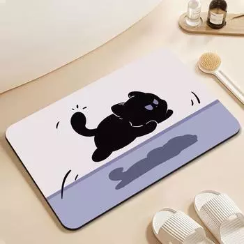 Коврик для пола с милым котом, диатомовая грязь, коврик для ванной, коврик для входной двери, впитывающий воду, быстросохнущий, утолщенный коврик для туалета