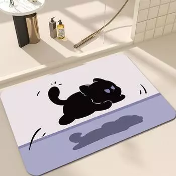 Коврик для пола с милым котом Коврик для ванной комнаты с диатомовой грязью Коврик для входной двери Водопоглощающий быстросохнущий утолщенный коврик для туалета 40X60cm 15.7X23.6in
