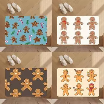 Коврик для пола с рисунком рождественского пряничного человечка Веселый рождественский коврик для домашнего декора для дома и улицы Приветственный коврик 40x60cm 16x24inch