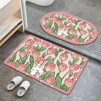 Коврик для пола Sweet Flowers Diatom Mud, впитывающий коврик для ванной, быстросохнущий коврик для ванной, нескользящий коврик для двери, который можно стирать вручную 40 * 60cm