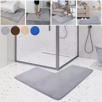 Коврик для пола в форме буквы L для ванной комнаты, впитывающий воду, мягкий, нескользящий, угловой коврик для душа, моющийся, коврик для квадратного душа, 1 шт. кофейный