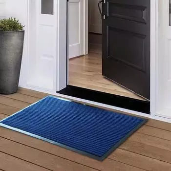 Коврик для пола в полоску, низкий профиль, впитывающий влагу, коврик для двери, противоскользящая основа, превосходная впитываемость, коврик для входа в ванную комнату, кухню S синий