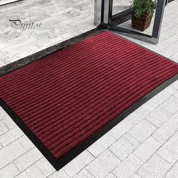 Коврик для пола в полоску, низкий профиль, впитывающий влагу, коврик для двери, противоскользящая основа, превосходная впитываемость, коврик для входа в ванную комнату, кухню S темно-красного