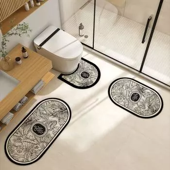 Коврик для пола в стиле ретро для ванной комнаты с диатомовой грязью, состоящий из трех частей, U-образный коврик для унитаза, впитывающий нескользящий коврик для ног, коврик для входной двери 1pc40x60cm 16x24inch