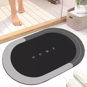 Коврик для пола в ванной комнате Быстро впитывающий Быстросохнущий Диатомовая грязь Противоскользящий Коврик для входа Многоцелевой 80cm Ellipse чёрный