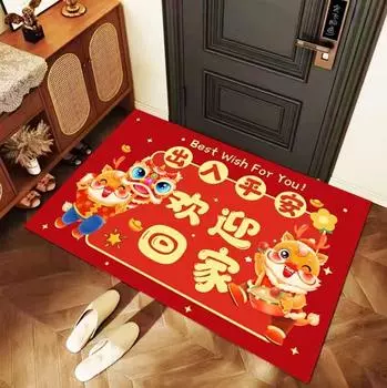 Коврик для пола в виде дракона на Новый год, спальня, ванная комната, входная дверь, коврик для ног, бытовая прихожая, грязный коврик для двери с рисунком, ковер 40 * 60Cm crystal velvet