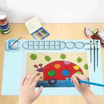 Коврик для рисования пищевой силиконовый коврик для рисования с чашкой антипригарный художественный коврик с держателем для ручек из кистей DIY глиняные товары для рукоделия синий