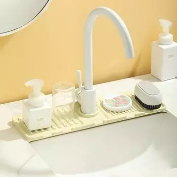 Коврик для слива кранаКухонный коврик от брызгКоврик для мойки на столешнице с защитой от брызгКоврик для слива резкиКоврик для столовых приборовСиликоновый коврик 44.5*14.5cm серый