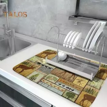 Коврик для слива на кухне 40x50 см в стиле ретро-пастораль, нескользящий, термостойкий, впитывающий, сушильный коврик для защиты столешницы, подставка под стакан, прихватка, коврик для животных 40x50cm D