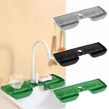 Коврик для слива смесителя для кухонной раковины, сливной коврик с карманами для фильтров, держатель для мыла, поднос для кухни, раковины в ванной комнате серый