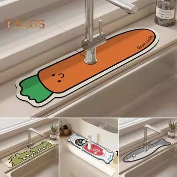 Коврик для слива смесителя Мультяшное животное Быстросохнущий брызгозащищенный Многофункциональный складной нескользящий смеситель для кухонной раковины в ванной комнате Брызговик для воды M белый