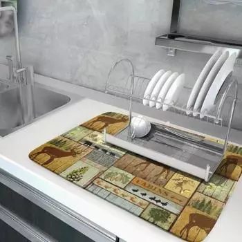 Коврик для слива воды на кухне 40x50 см в стиле ретро-пастораль, нескользящий, термостойкий, впитывающий, сушильный коврик для