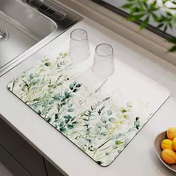 Коврик для слива воды на кухонной столешнице, Абсорбирующий коврик из диатомовой грязи, Подставка для столовых приборов на столешницу, Подставка для чая, Коврик для сушки на барной стойке 30x40cm