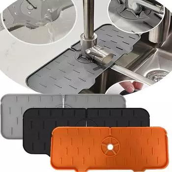 Коврик для смесителя, кухонная раковина, силиконовый коврик для брызг, дренажная пробка, защита для столешницы в ванной, быстросохнущий поднос чёрный