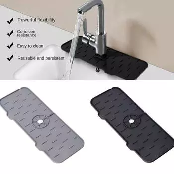 Коврик для смесителя, кухонная раковина, силиконовый коврик для брызг, дренажная пробка, защита для столешницы в ванной, быстросохнущий поднос 37x14cm&1PC