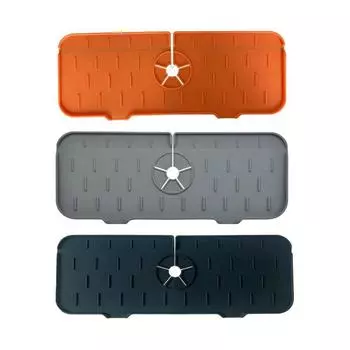 Коврик для смесителя, кухонная раковина, силиконовый коврик для брызг, дренажная пробка, защита для столешницы в ванной, быстросохнущий поднос 37x14cm оранжевый