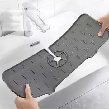 Коврик для смесителя, кухонная раковина, силиконовый коврик для брызг, дренажная пробка, защита для столешницы в ванной, быстросохнущий поднос 37x14cm чёрный