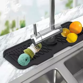 Коврик для смесителя Yousheng, силиконовый коврик для раковины с защитой от брызг, многоразовый дренажный коврик, противоскользящий поддон для сбора капель для крана для домашней кухонной столешницы чёрный