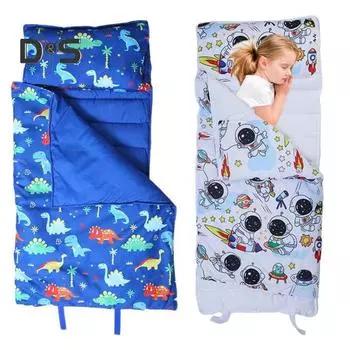 Коврик для сна для малышей, мягкий моющийся рулонный дизайн, детский спальный коврик с мультяшным принтом и съемной подушкой, детский спальный мешок Dinosaur