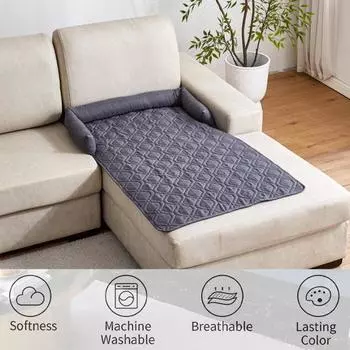 Коврик для собачьей кровати с валиком, противоскользящий, легко моется, кровать для домашних животных 2-в-1, водонепроницаемый диван, одеяло для домашних животных для кошек и собак M светло-серый