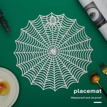 Коврик для стола на Хэллоуин Креативный пластиковый коврик для паутины Водонепроницаемый маслостойкий теплоизоляционный коврик для чаши Многоразовый коврик против ожогов Кухонные принадлежности золотистый