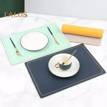 Коврик для столовых приборов из искусственной кожи. Двусторонний цветной прямоугольный коврик для стола. Водонепроницаемая маслостойкая теплоизоляционная чаша. Коврик для чашки чая. Многоразовая подушка против ожогов. синий