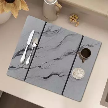 Коврик для сушки из земляного камня для кухонной стойки, складной диатомовый коврик с превосходным впитывающим эффектом, быстросохнущий коврик для сушки посуды серый
