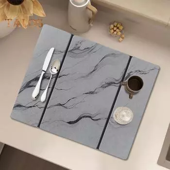 Коврик для сушки из земляного камня для кухонной стойки, складной диатомовый коврик с превосходным впитывающим эффектом, быстросохнущий коврик для сушки посуды серый