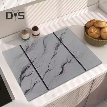 Коврик для сушки из земляного камня для кухонной стойки, складной диатомовый коврик с превосходным впитывающим эффектом, быстросохнущий коврик для сушки посуды серый
