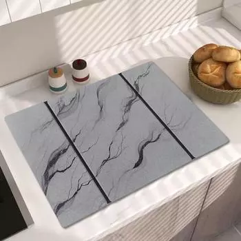 Коврик для сушки из земляного камня для кухонной стойки, складной диатомовый коврик с превосходным впитывающим эффектом, быстросохнущий коврик для сушки посуды серый
