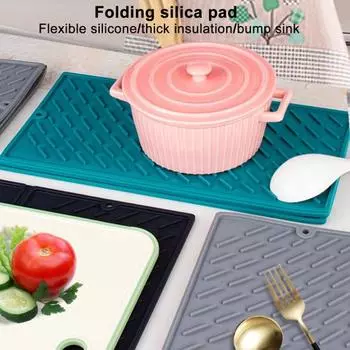 Коврик для сушки посуды 61x40 см, складной большой нескользящий силиконовый коврик для мытья в посудомоечной машине, многофункциональная подставка для слива воды на стойке для кофеварки серый