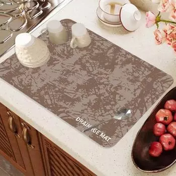 Коврик для сушки посуды для кухонной стойки. Нескользящий абсорбирующий коврик для слива. Экологичный термостойкий коврик для сушки посуды для раковин. S кофейный