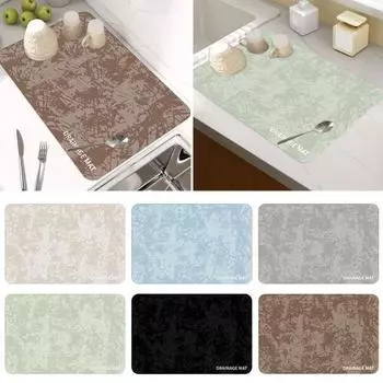 Коврик для сушки посуды для кухонной стойки. Нескользящий абсорбирующий коврик для слива. Экологичный термостойкий коврик для сушки посуды для раковин. S